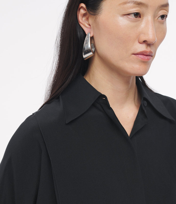 Silk Pleated Wrap Shirt