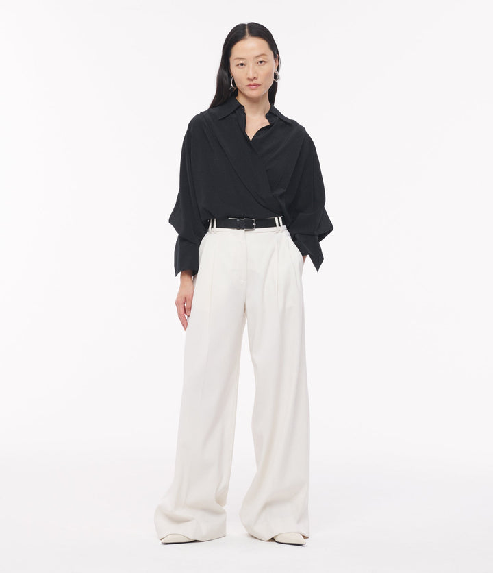 Silk Pleated Wrap Shirt