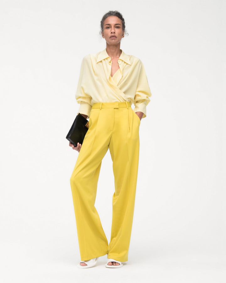 Silk Pleated Wrap Shirt