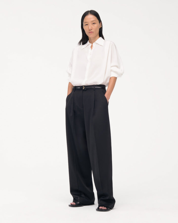 Silk Pleated Wrap Shirt