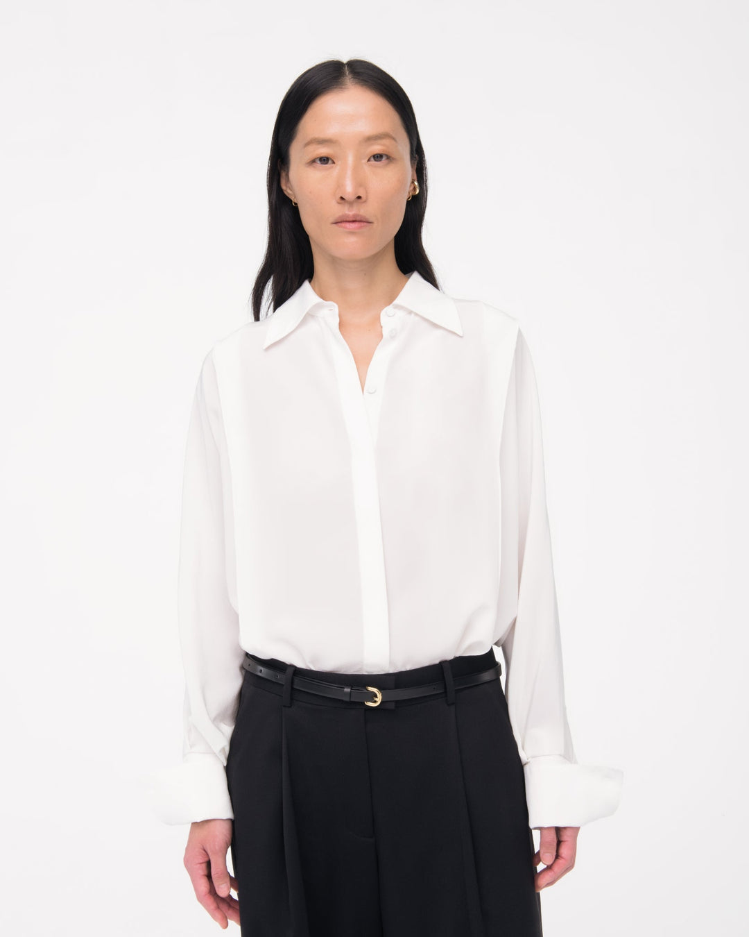 Silk Pleated Wrap Shirt