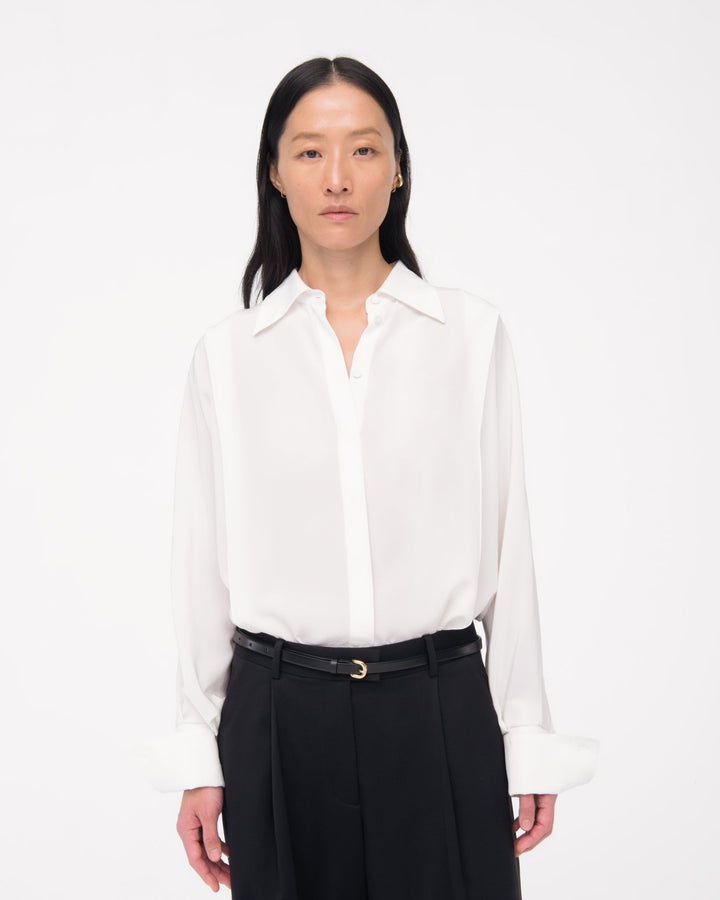 Silk Pleated Wrap Shirt
