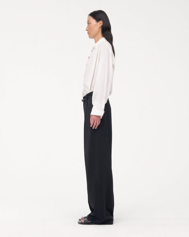 Silk Pleated Wrap Shirt