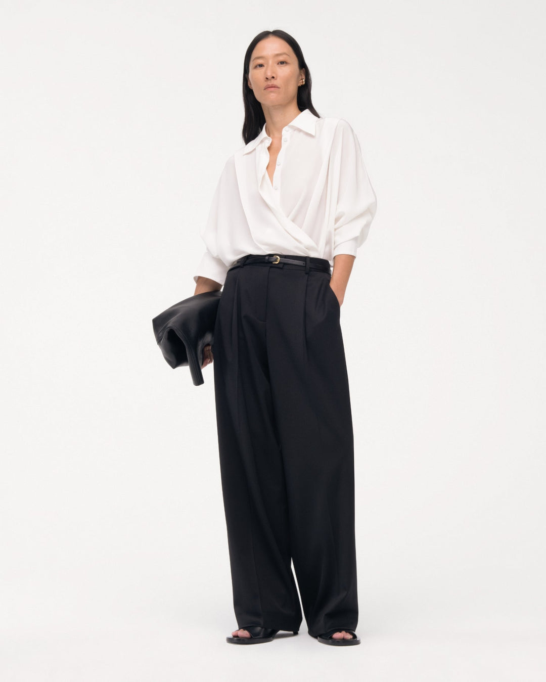 Silk Pleated Wrap Shirt