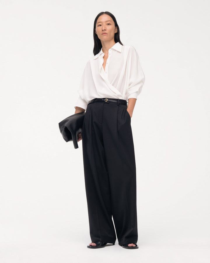 Silk Pleated Wrap Shirt