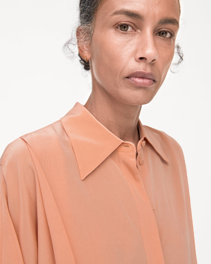 Silk Pleated Wrap Shirt