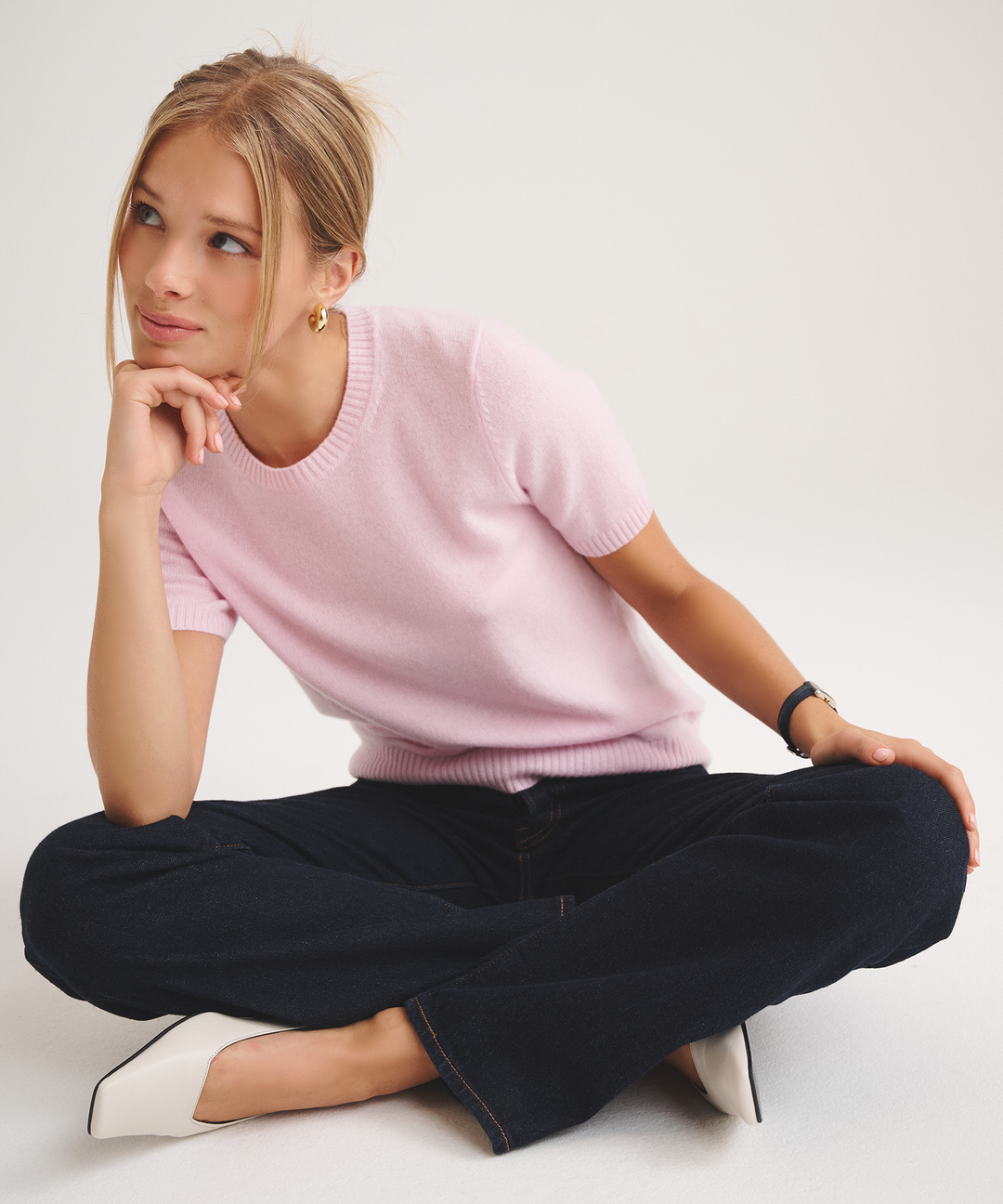 Basic Cashmere Short Sleeve Sweater