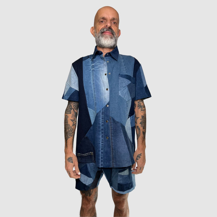 denim short sleeve shirt