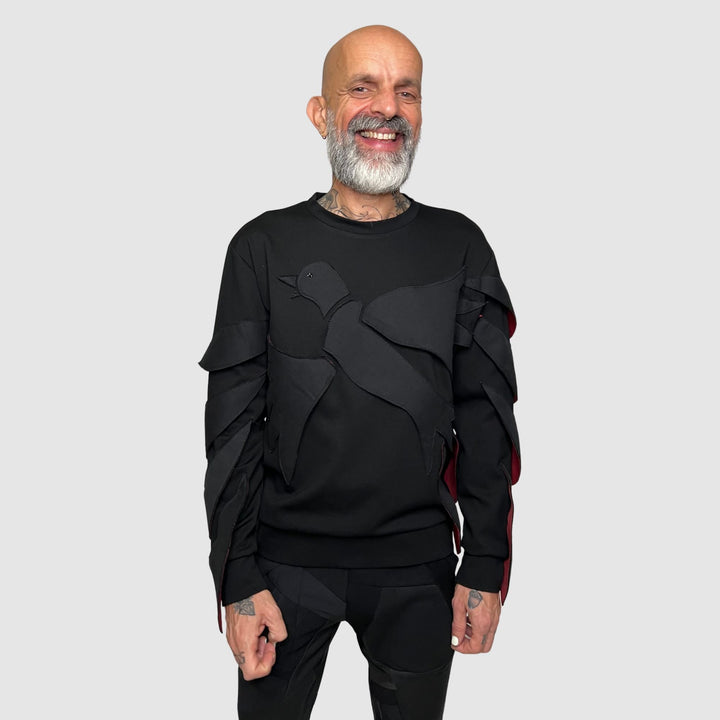 black 'song bird' crewneck sweatshirt
