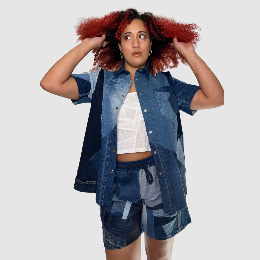 denim short sleeve shirt