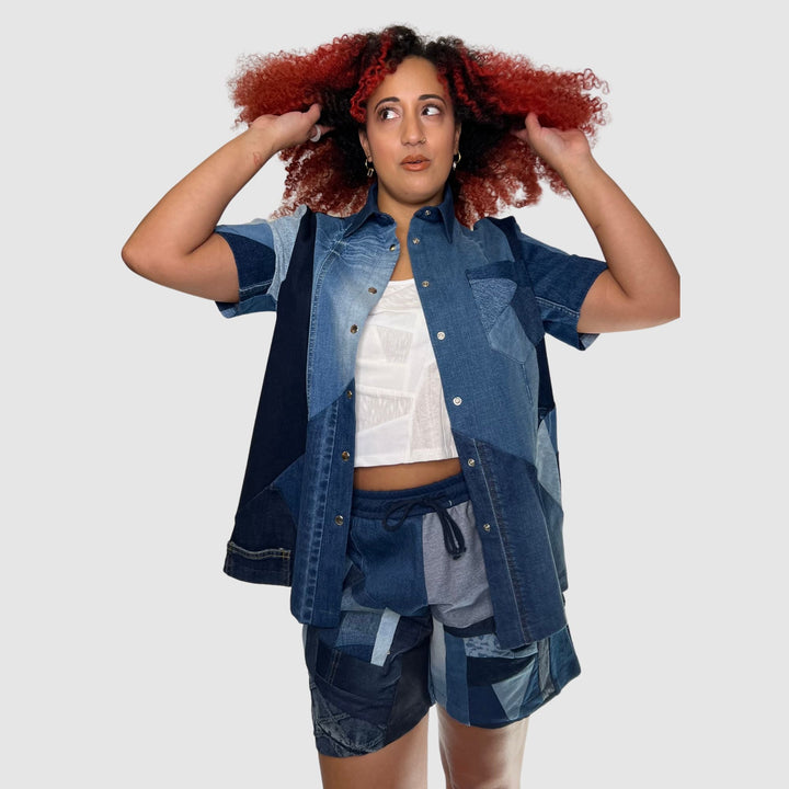 denim short sleeve shirt