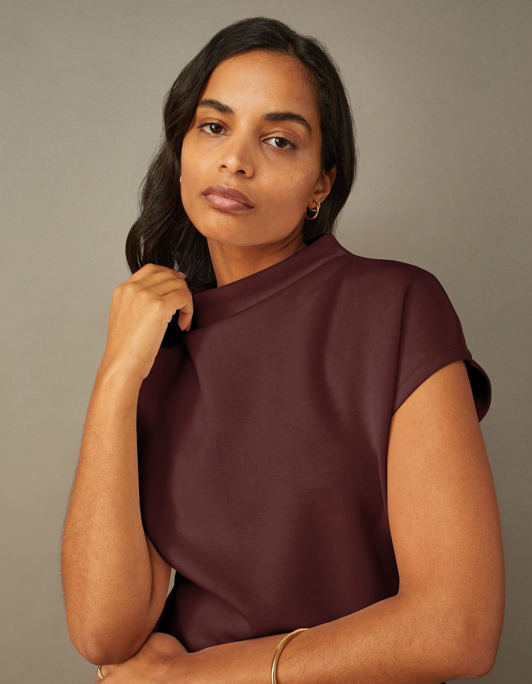 Cap Sleeve Mock Neck Top