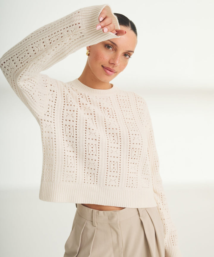 Novelty Cashmere Crochet Crewneck