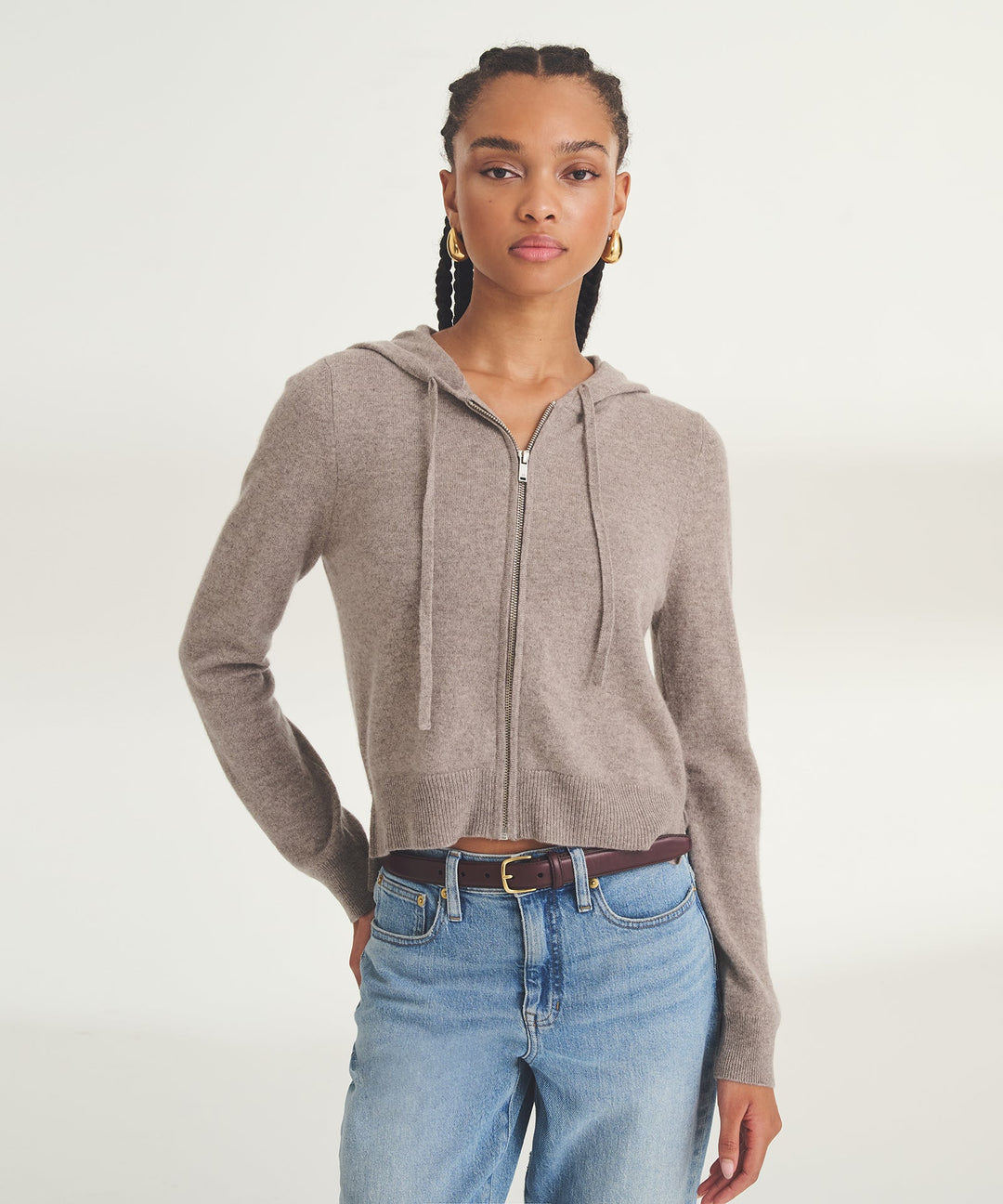 Signature Cashmere Cropped Zip Up Hoodie