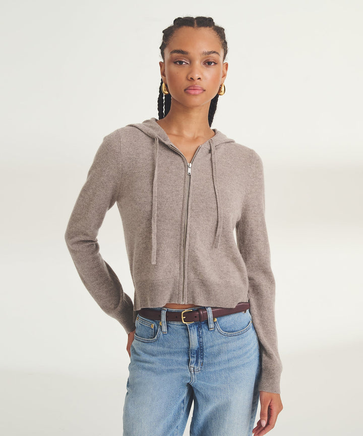 Signature Cashmere Cropped Zip Up Hoodie