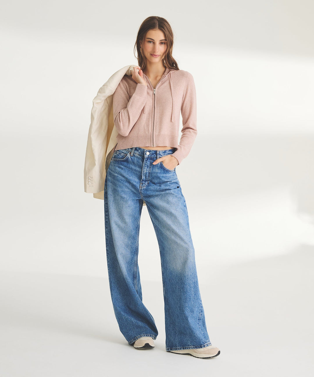 Signature Cashmere Cropped Zip Up Hoodie