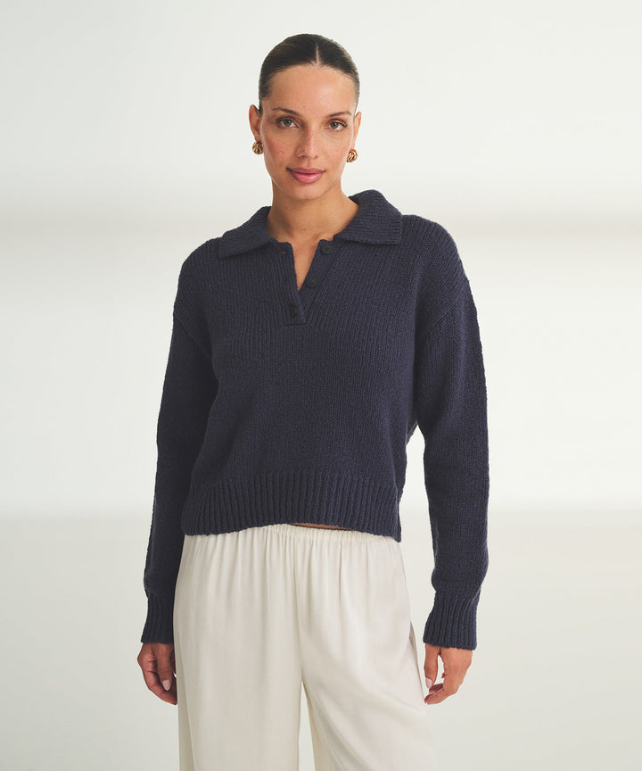 Chunky Cotton Polo Sweater