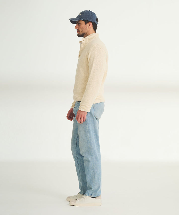 Chunky Cotton Quarter Button Down Sweater