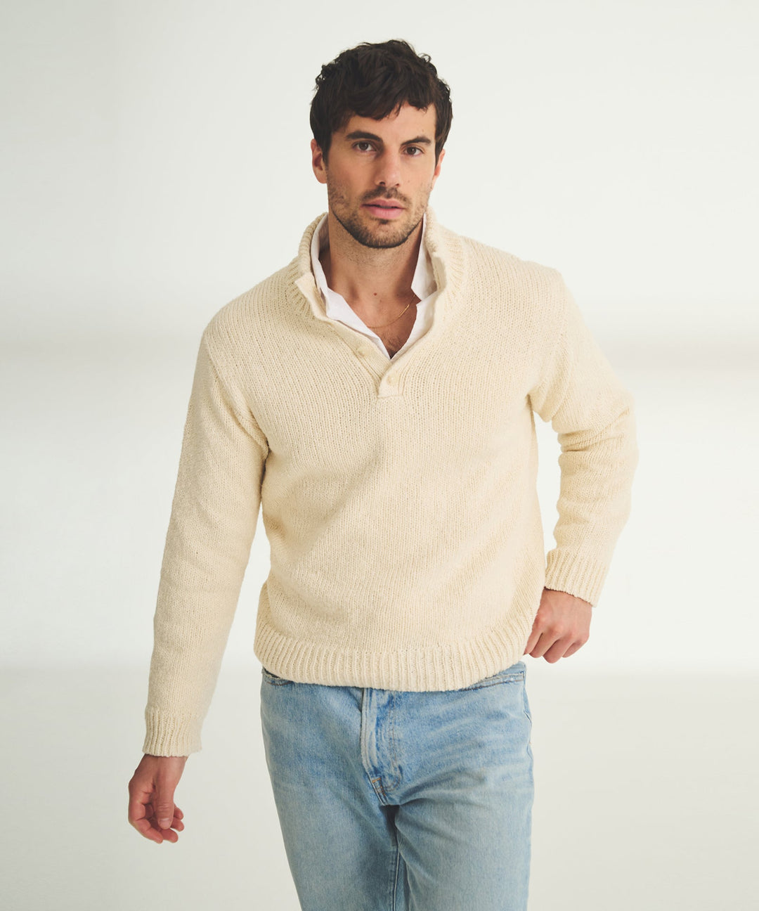 Chunky Cotton Quarter Button Down Sweater