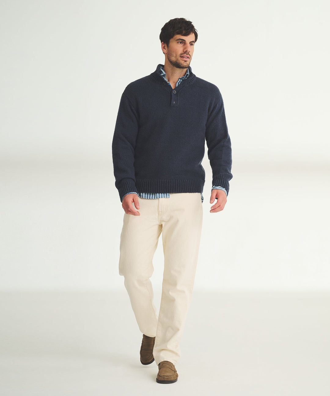 Chunky Cotton Quarter Button Down Sweater
