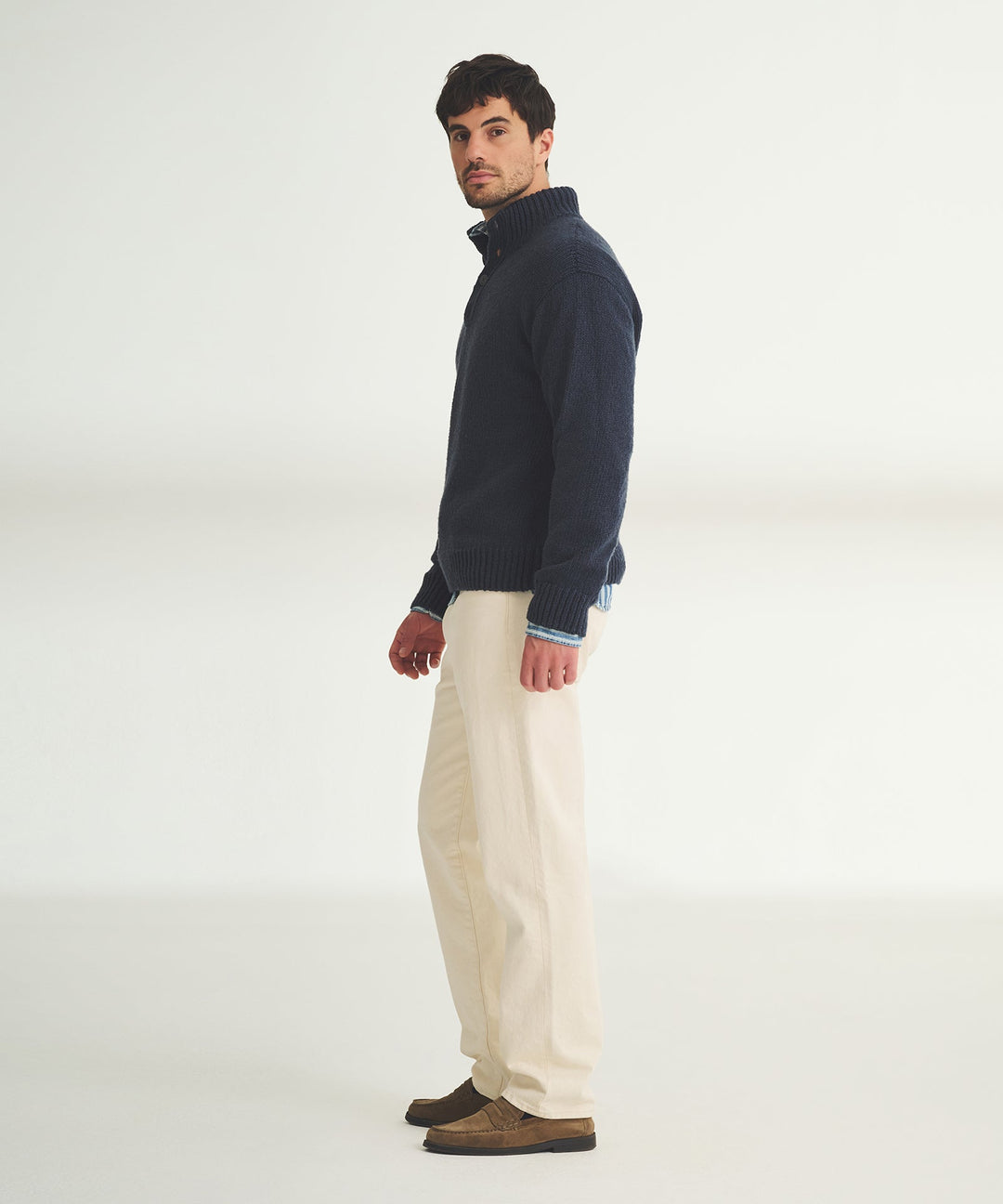 Chunky Cotton Quarter Button Down Sweater