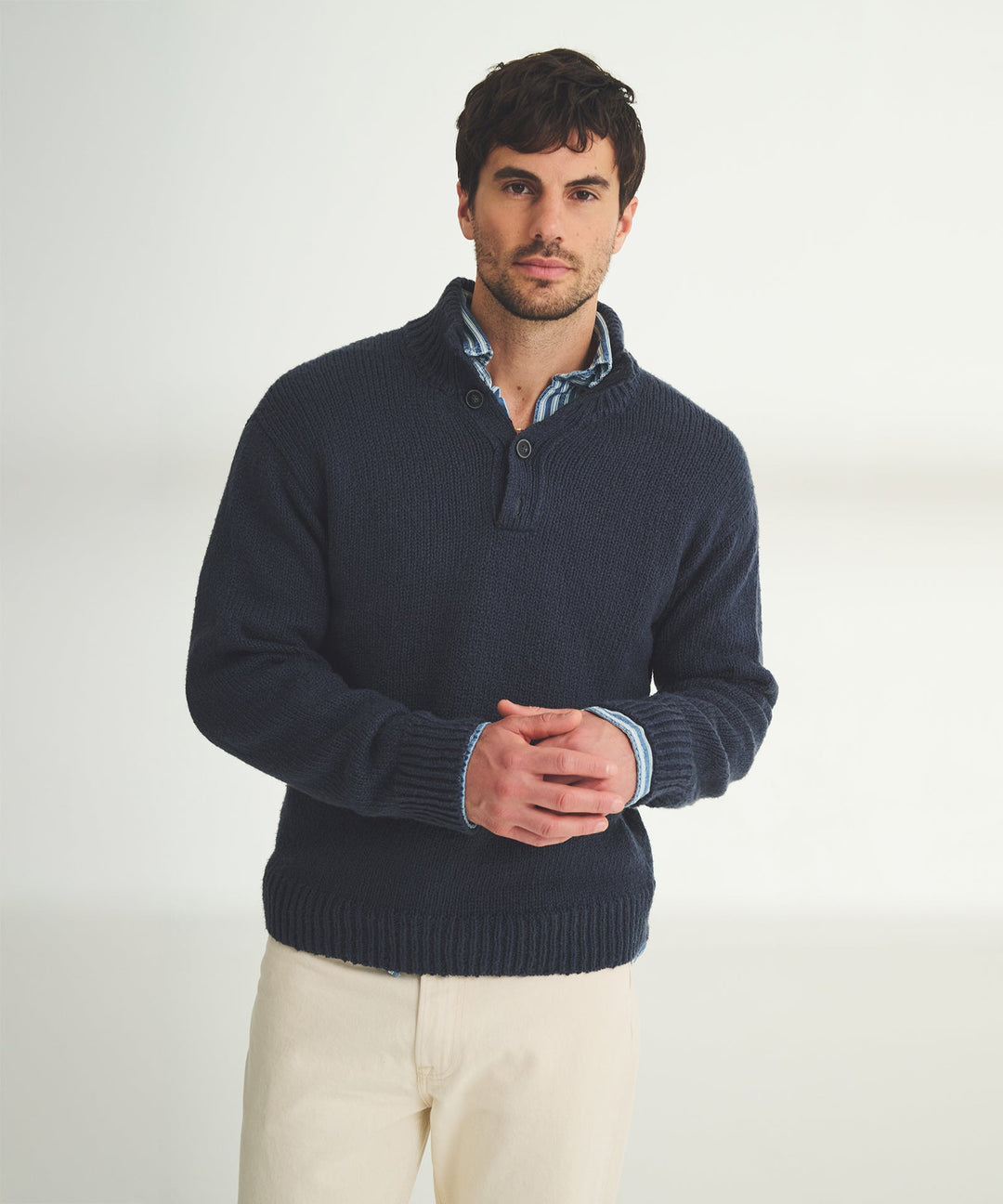 Chunky Cotton Quarter Button Down Sweater