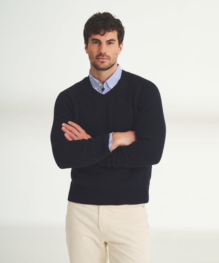 Cotton Relaxed V-Neck Sweater