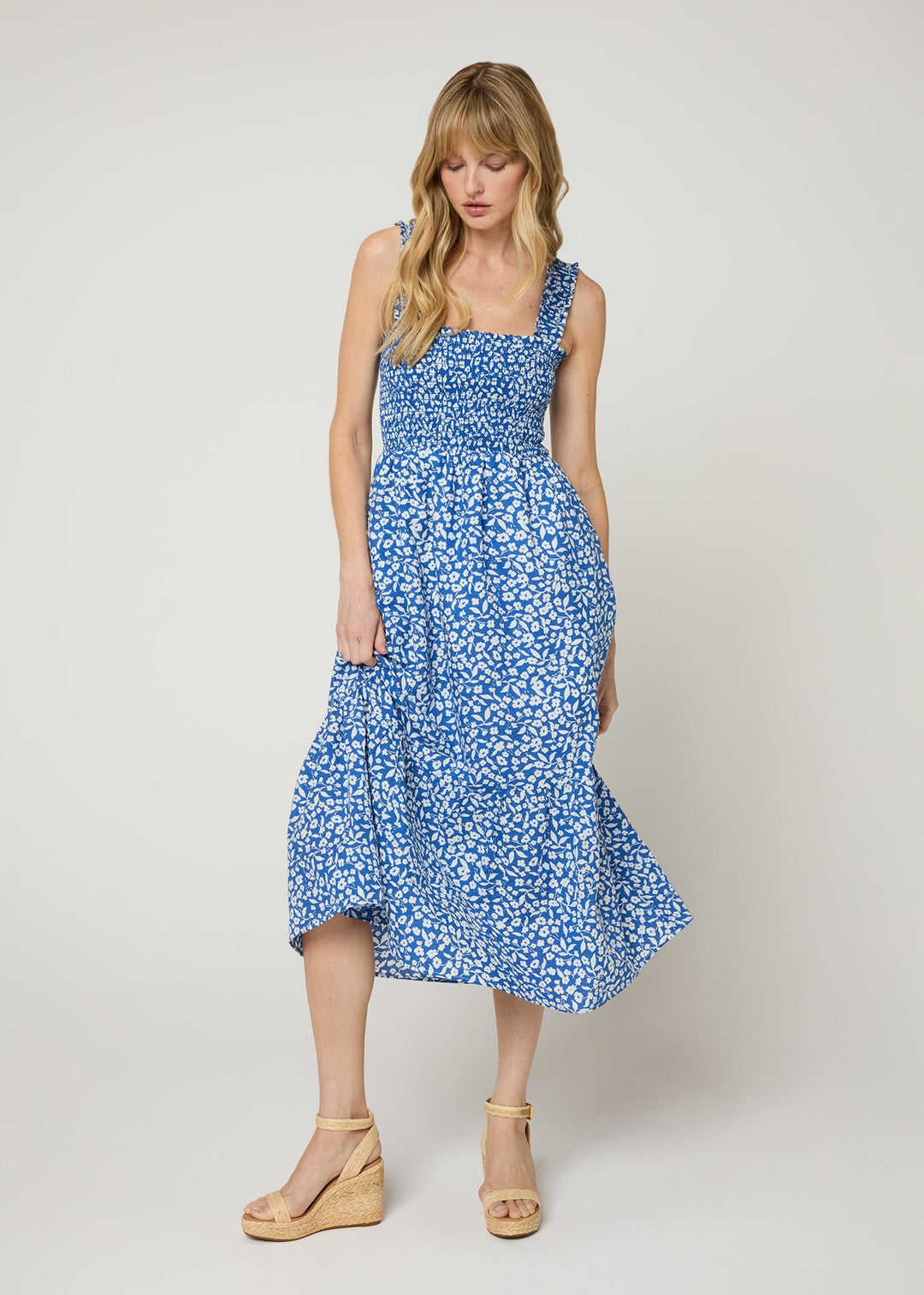 The Smocked Ruffle Tank Midi Dress