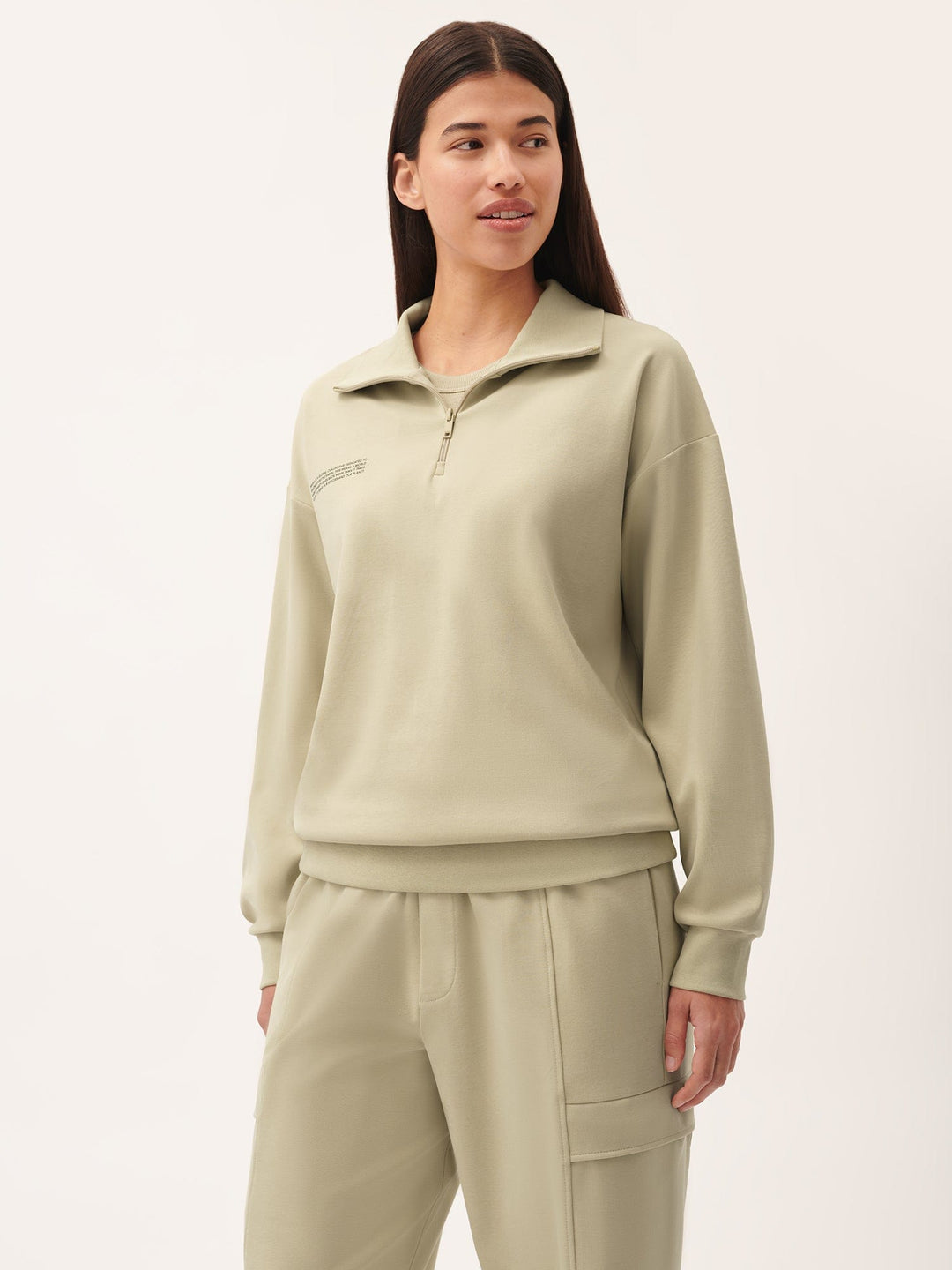 Womens DNA Double Jersey Half Zip Sweatshirt—maitake beige