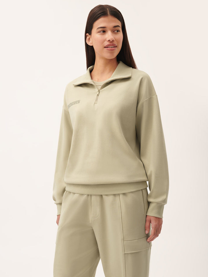 Womens DNA Double Jersey Half Zip Sweatshirt—maitake beige