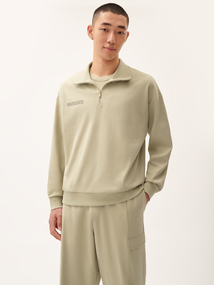 Mens DNA Double Jersey Half Zip Sweatshirt—maitake beige