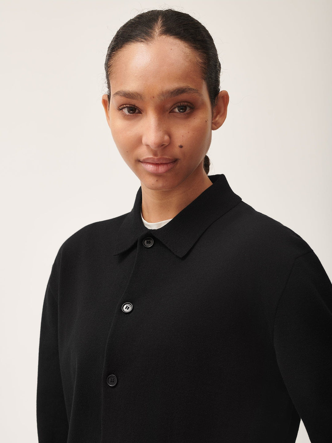 Womens DNA Knitted Collared Shirt—black