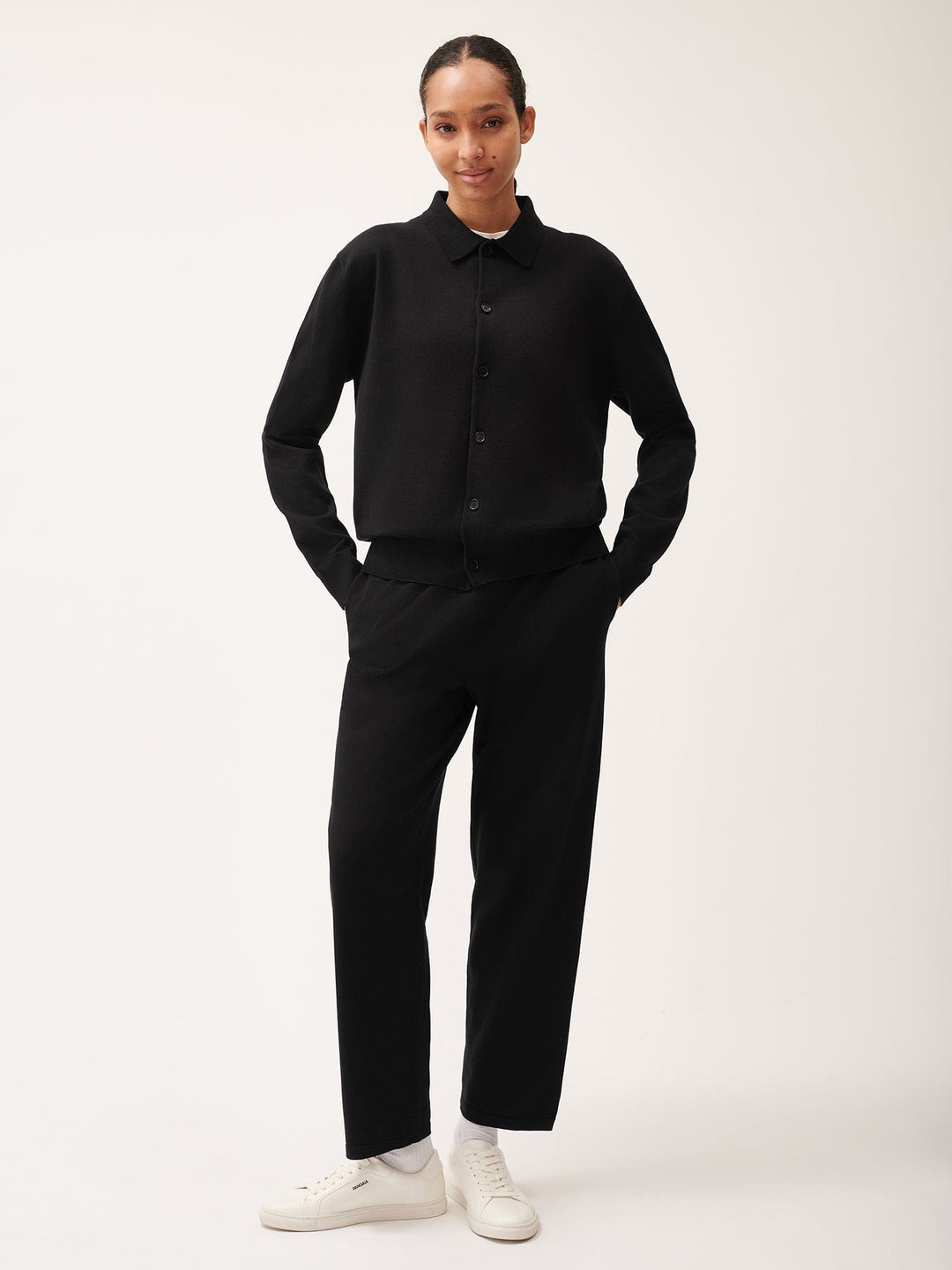 Womens DNA Knitted Collared Shirt—black