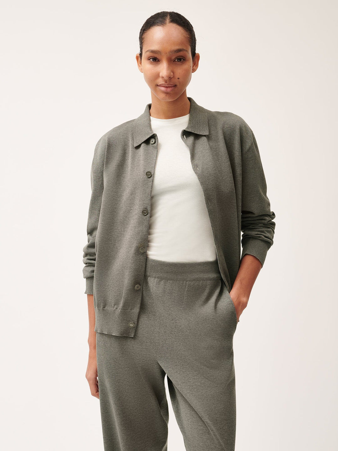 Womens DNA Knitted Collared Shirt—grey marl