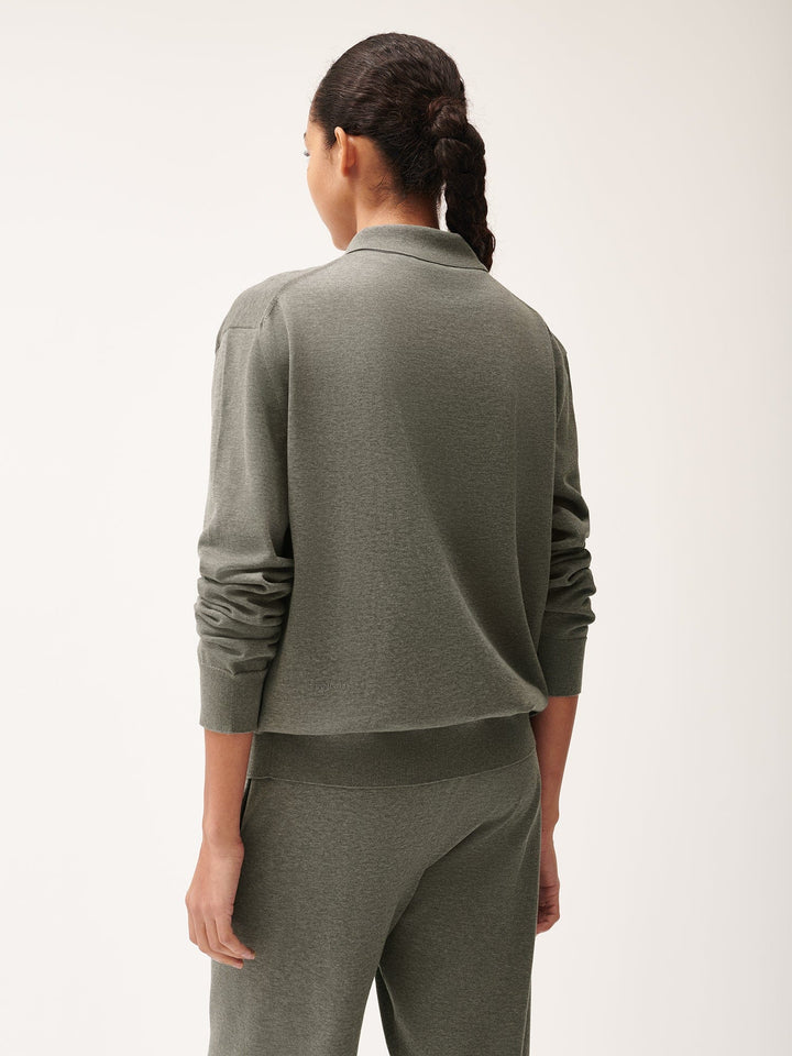 Womens DNA Knitted Collared Shirt—grey marl