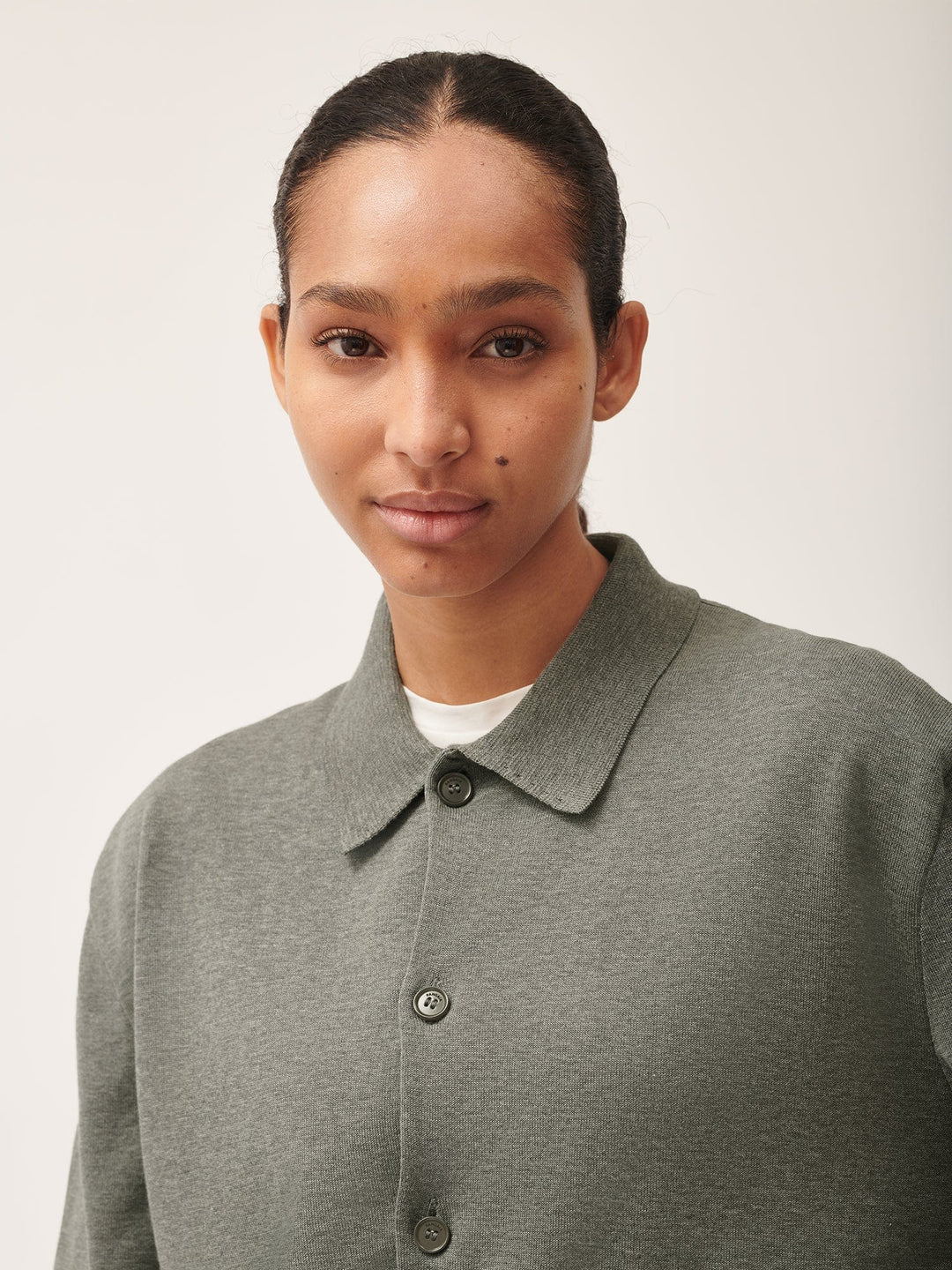 Womens DNA Knitted Collared Shirt—grey marl