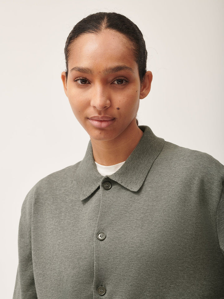 Womens DNA Knitted Collared Shirt—grey marl