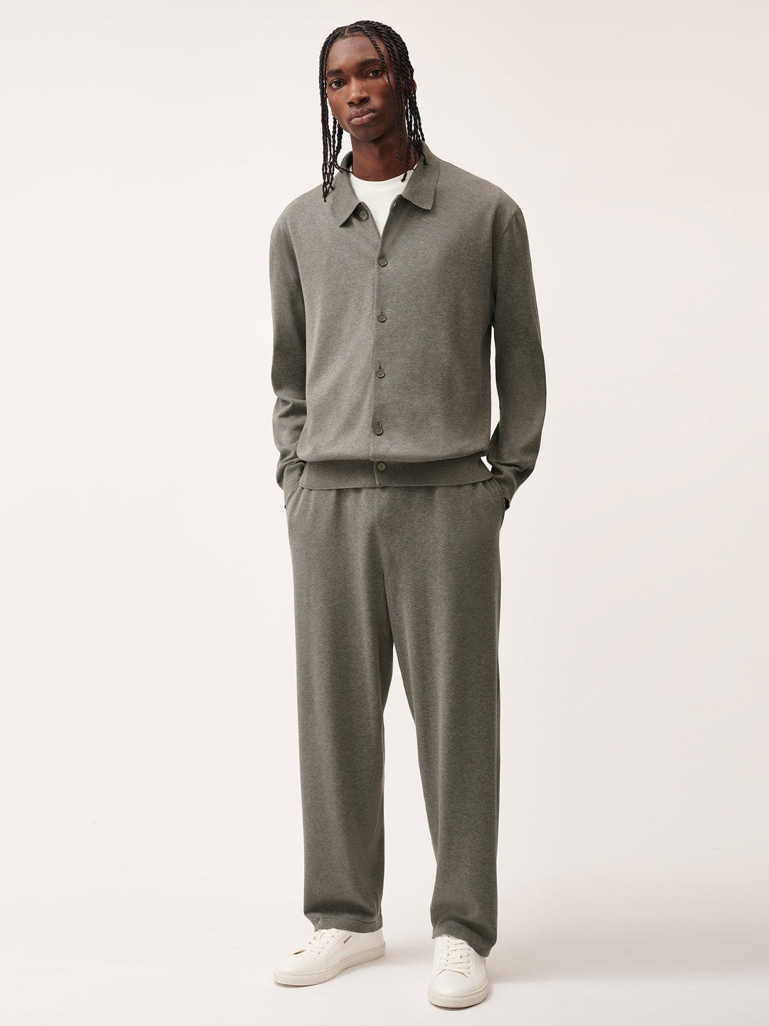 Mens DNA Knitted Collared Shirt—grey marl