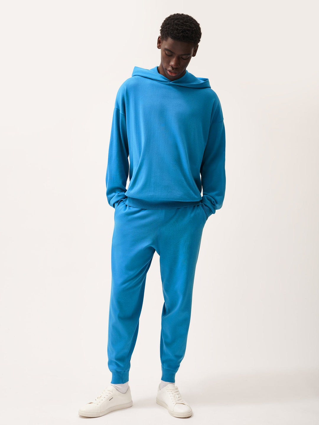 Mens DNA Knitted Hoodie—geyser blue