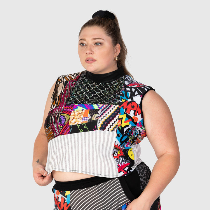 mixed print  'all-over reroll' cropped tank top