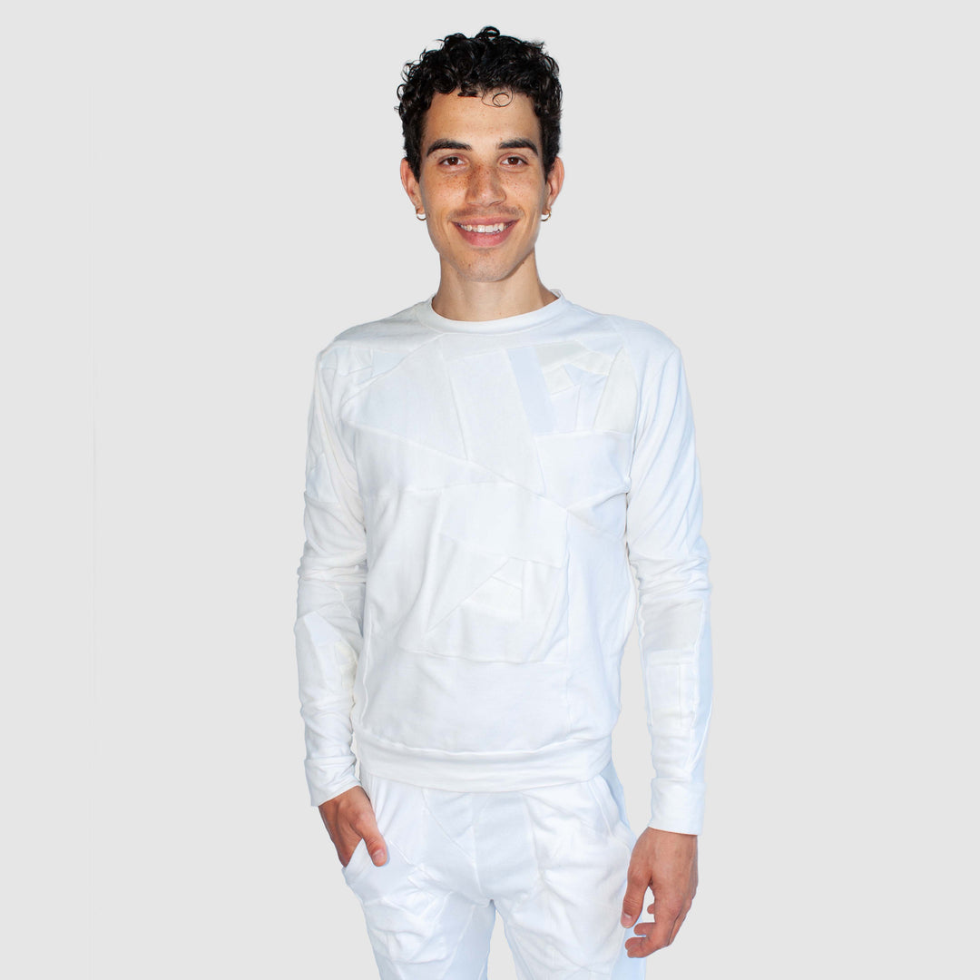 white 'all-over reroll' sweatshirt
