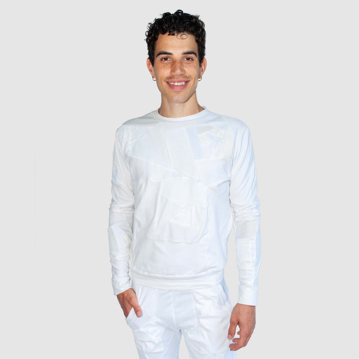 white 'all-over reroll' sweatshirt
