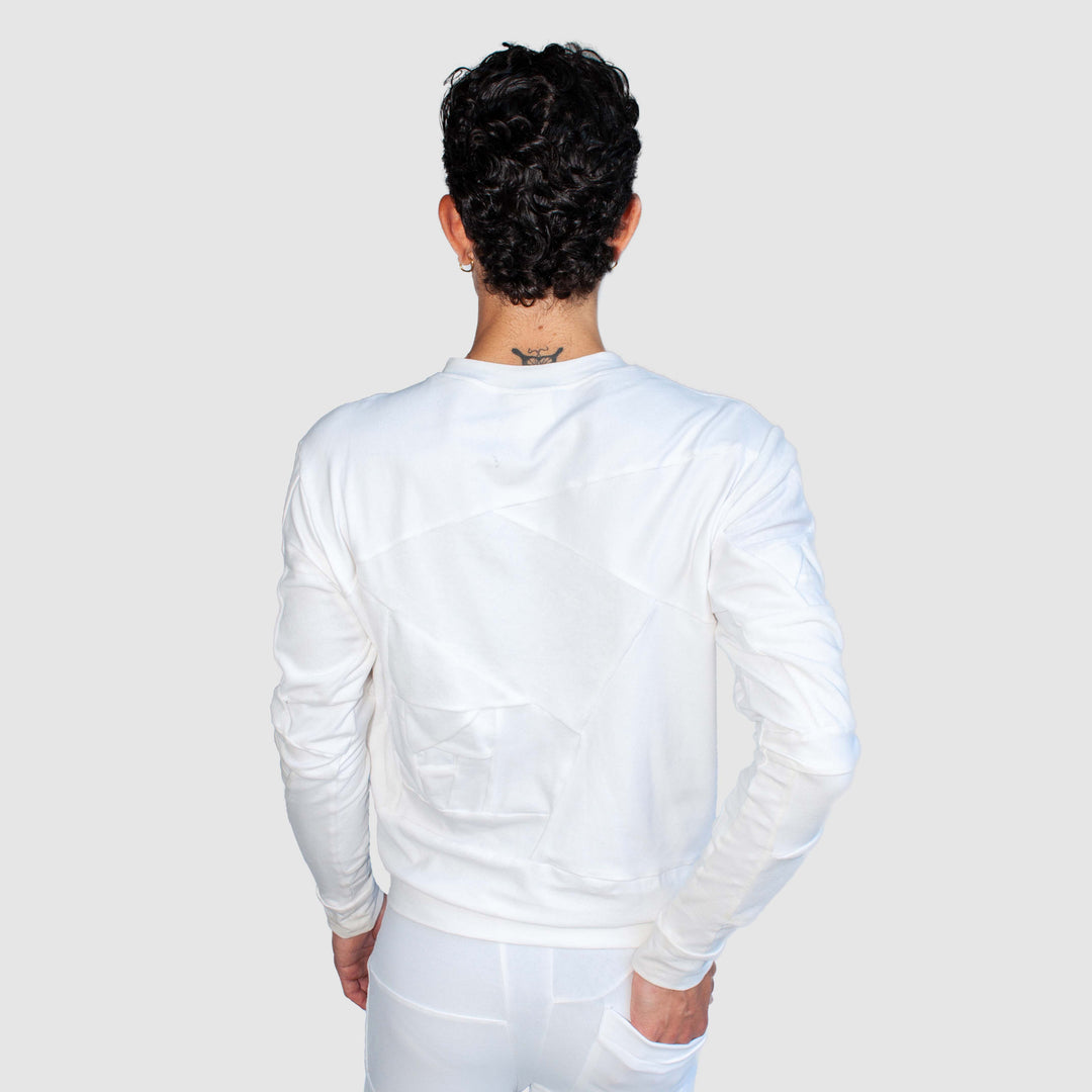 white 'all-over reroll' sweatshirt