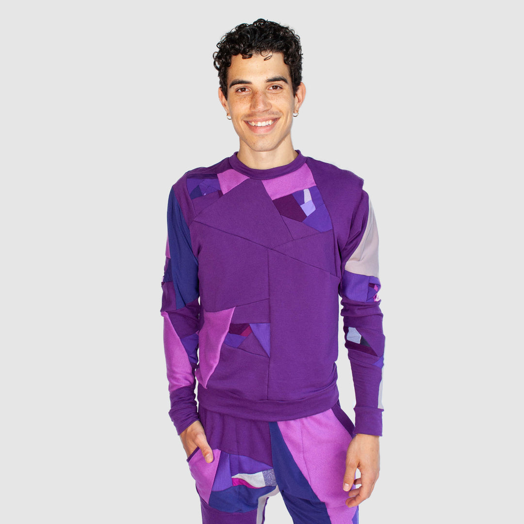 purple 'all-over reroll' sweatshirt