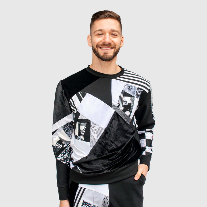 black + white 'all-over reroll' sweatshirt