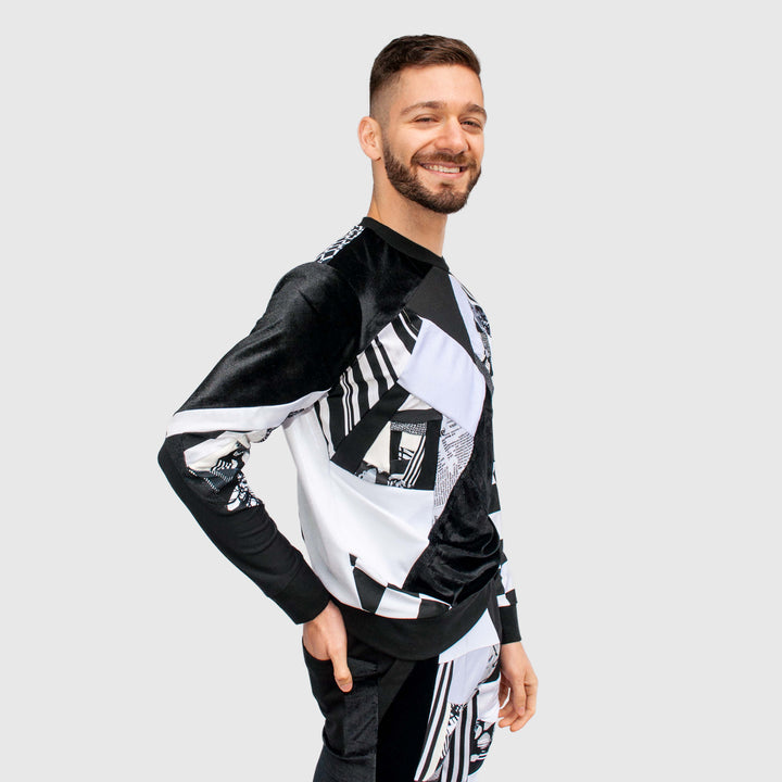 black + white 'all-over reroll' sweatshirt