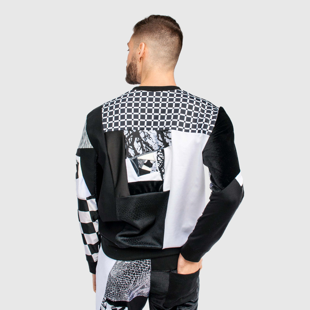 black + white 'all-over reroll' sweatshirt