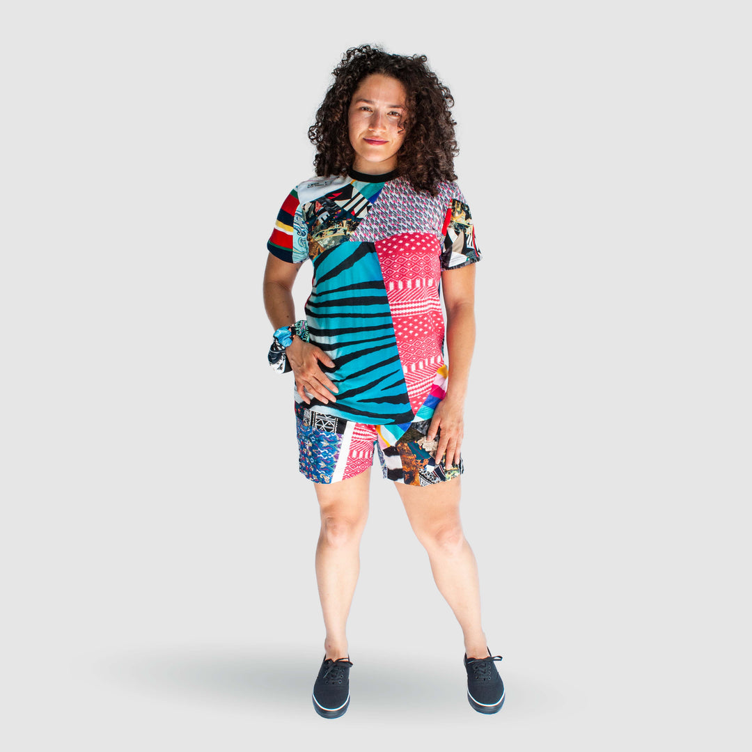 mixed print 'all-over reroll' short