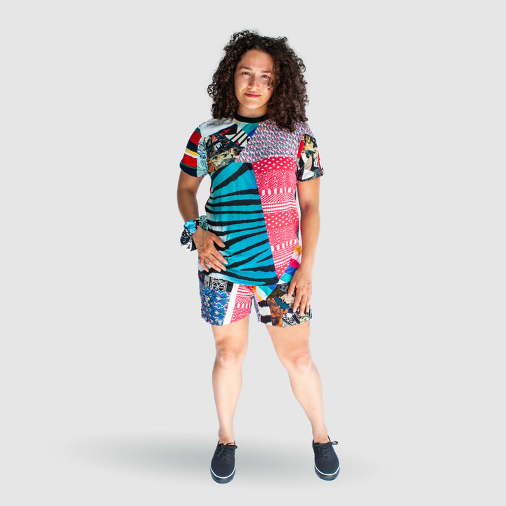 mixed print 'all-over reroll' short