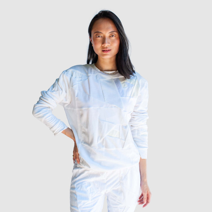white 'all-over reroll' sweatshirt